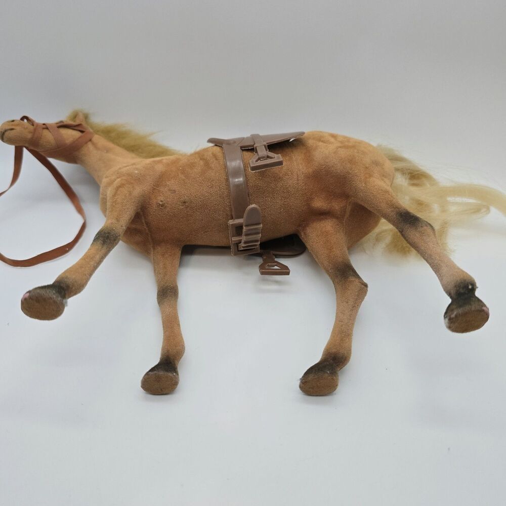 Vintage Flocked Plastic Horse Toy Figurine Pony Brown with saddle - Picture 9 of 14